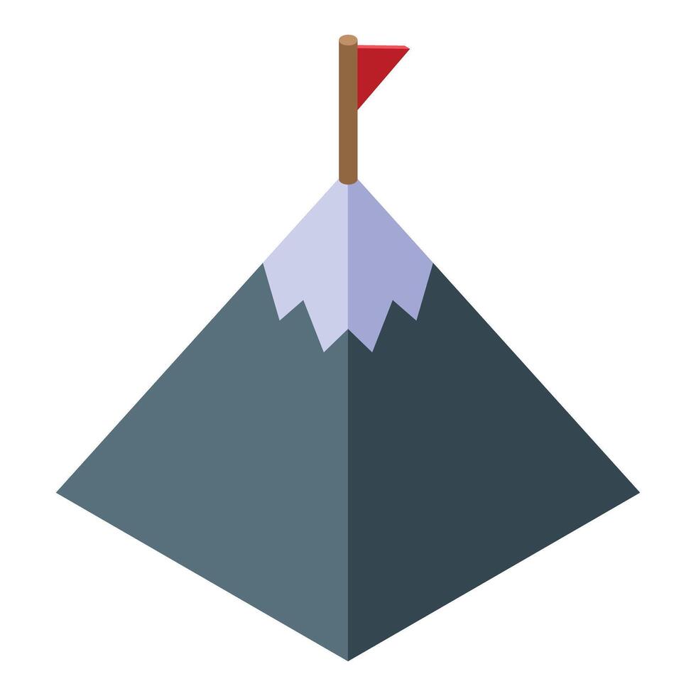 Mountain reaching high with red flag marking successful climb vector