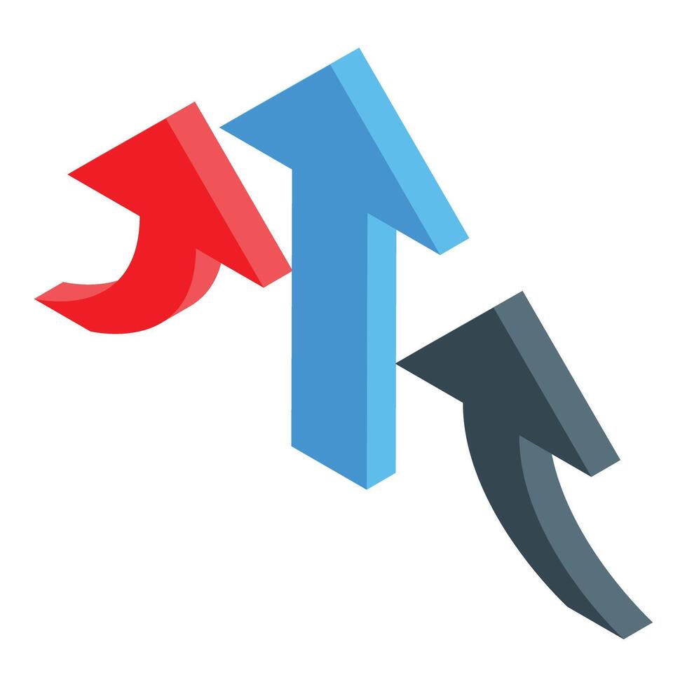 Three arrows pointing in different directions representing market volatility vector