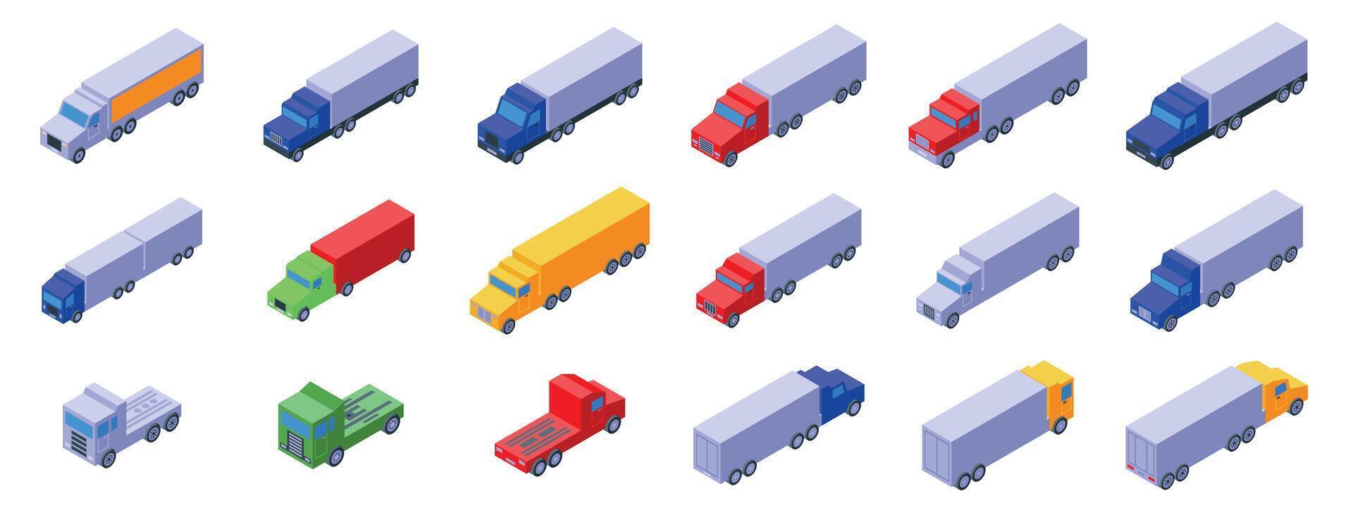 Truck semi-trailer icons set. Delivery truck icons set isometric view vector