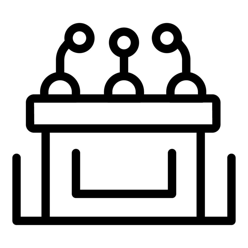 Conference table with three microphones for press conference vector