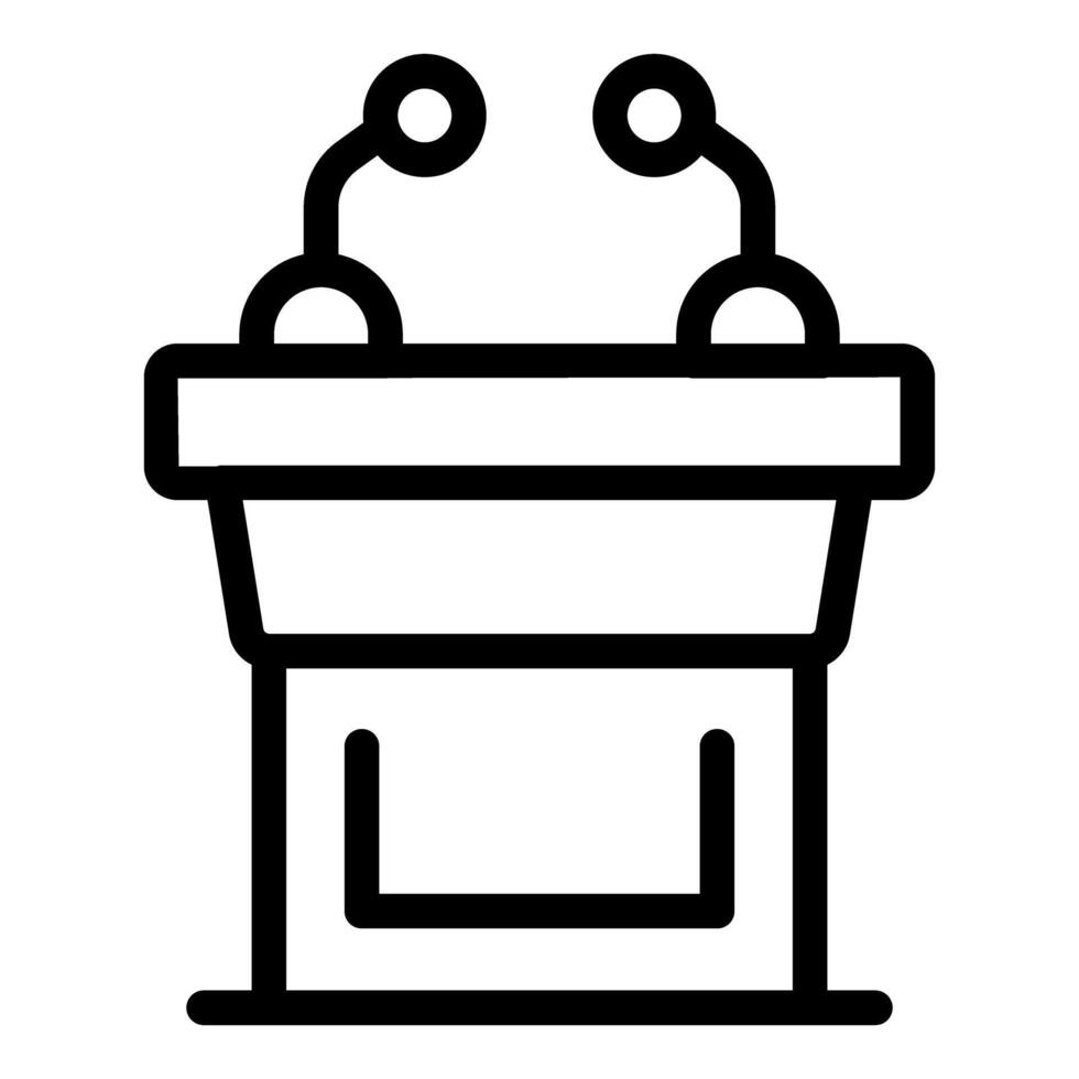 Empty podium tribune with microphones for conference speech is depicting public speaking vector