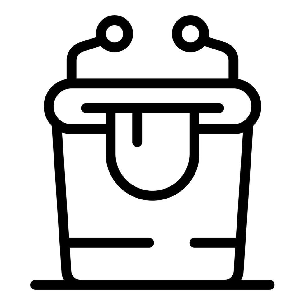 Bucket for fishing with open lid and full of water with fishing rod holders icon, outline style vector