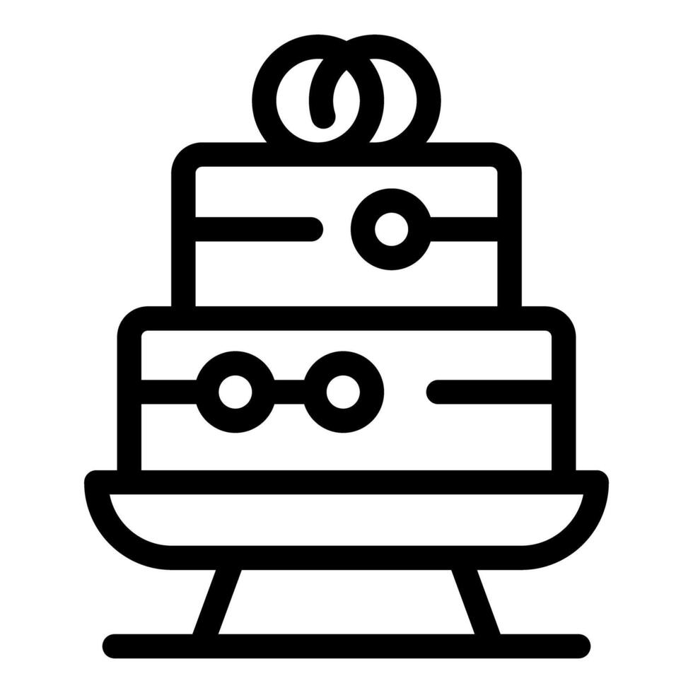 Two tiered wedding cake with rings on top icon vector