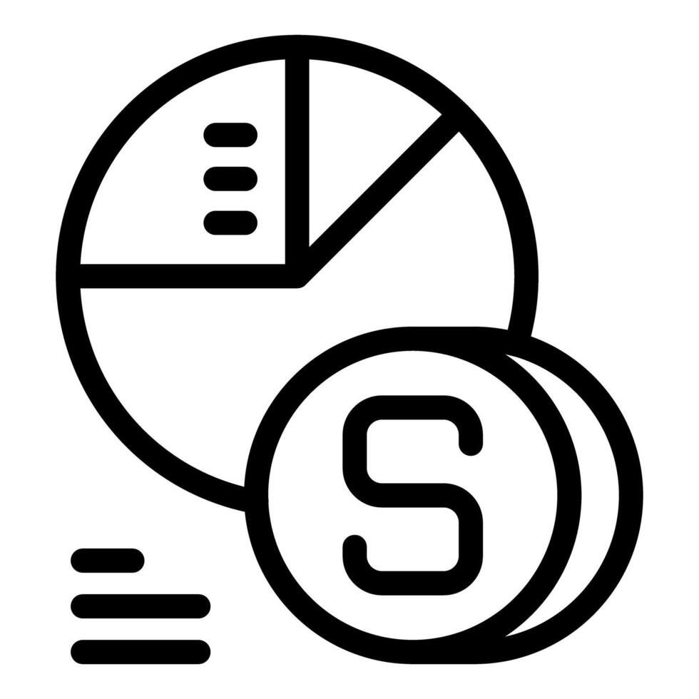 Pie chart representing financial data analysis with dollar coins vector