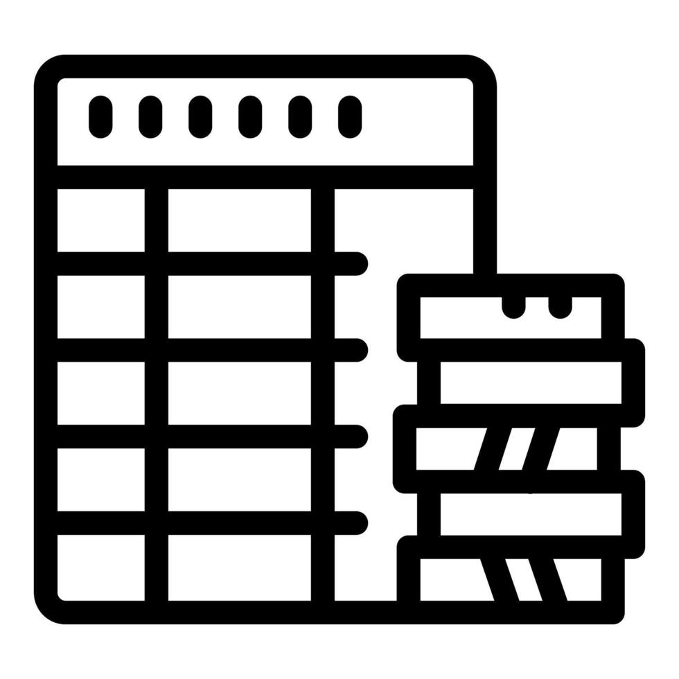 Spreadsheet software storing data on a server rack icon vector