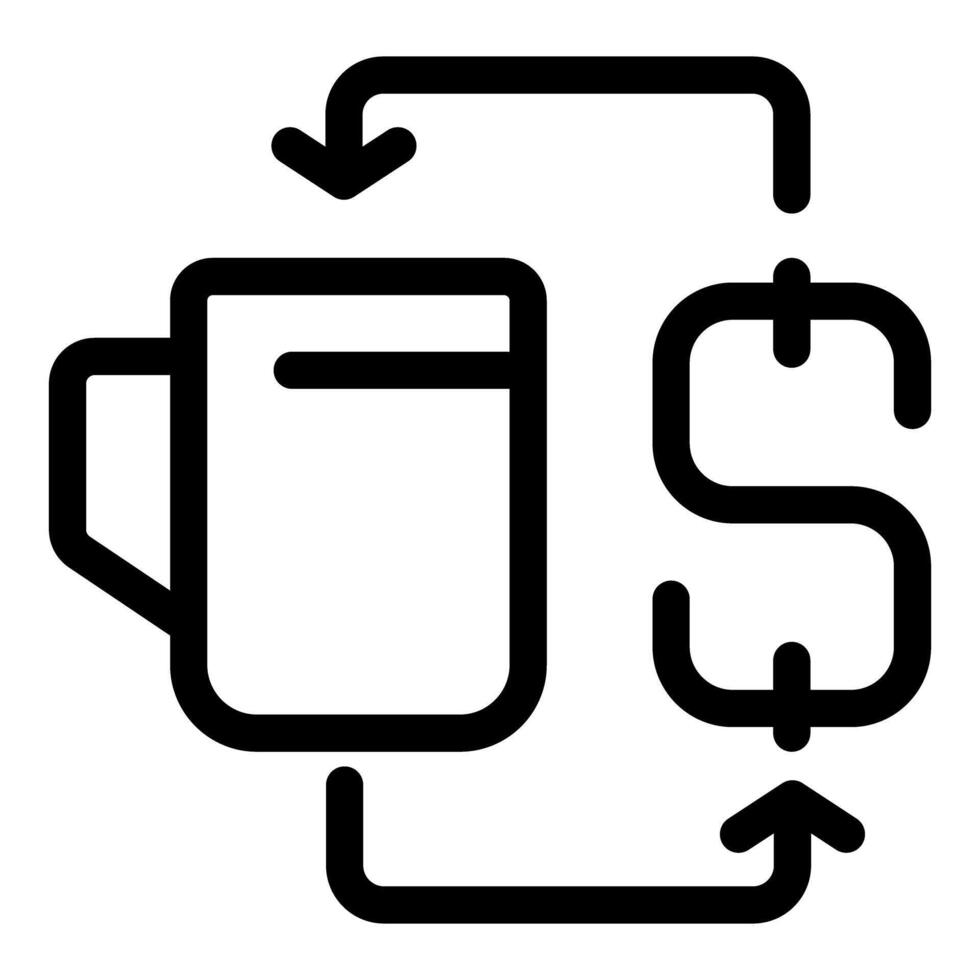 Coffee cup connected to dollar sign with double arrow symbolizing coffee business investment vector