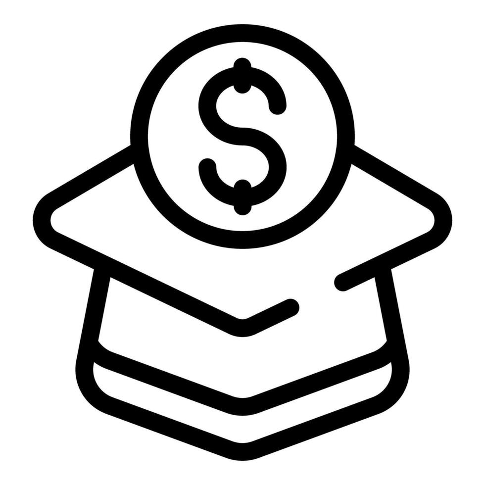 Graduation cap covered by a dollar coin symbolizing the cost of education vector