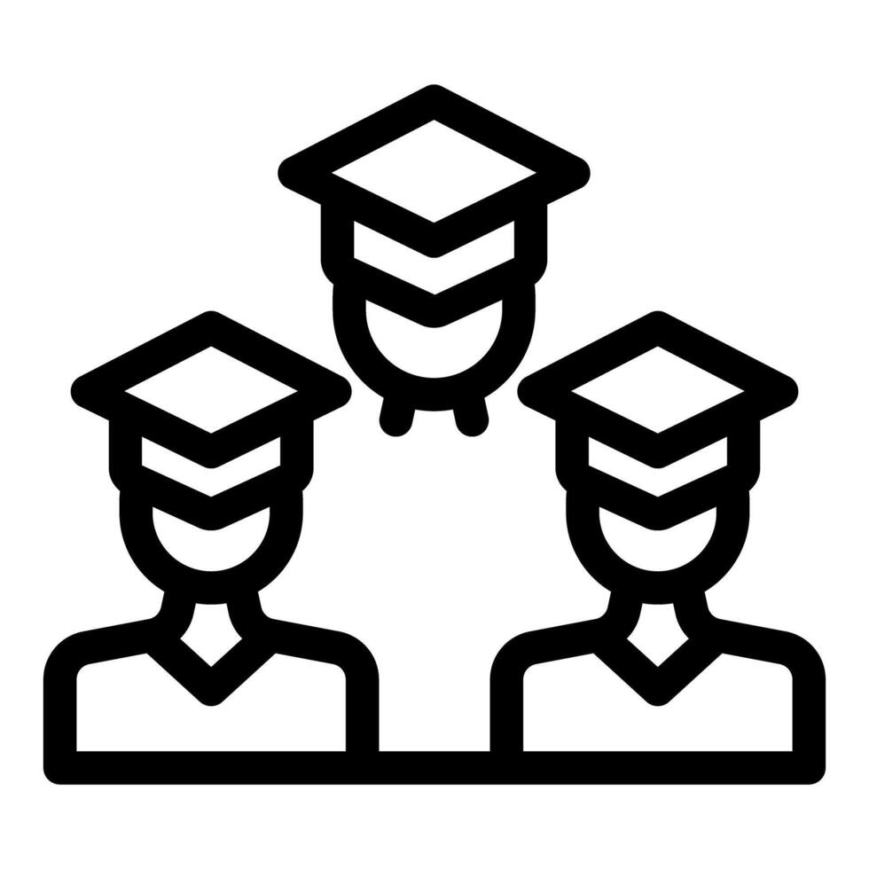 Line art icon of three graduates wearing graduation caps vector