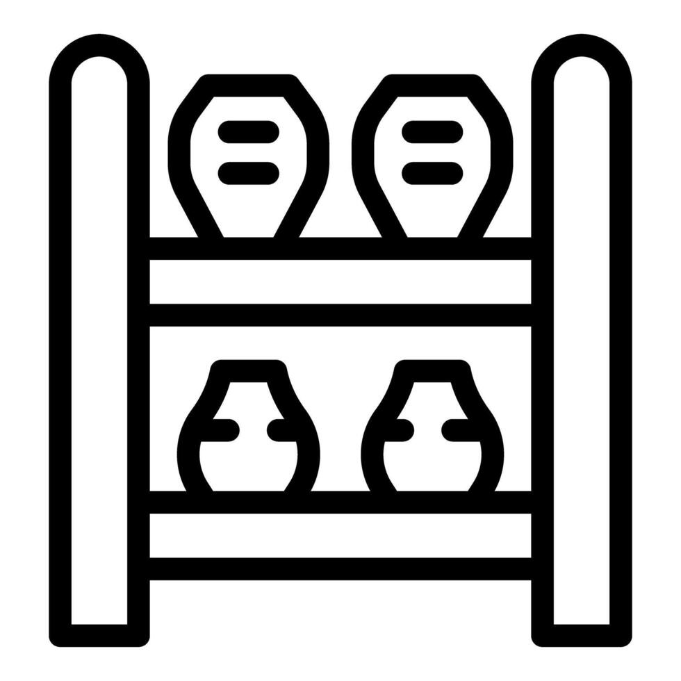 Pottery workshop storing clay pots on wooden shelves icon vector