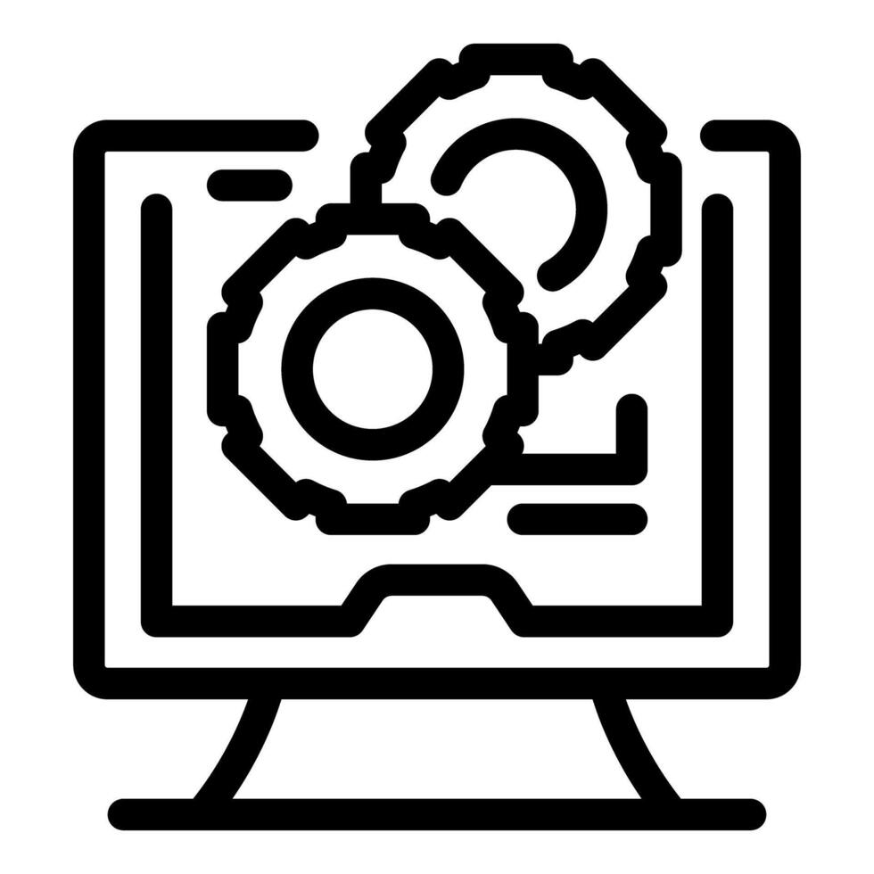 Computer showing gears representing working process icon vector
