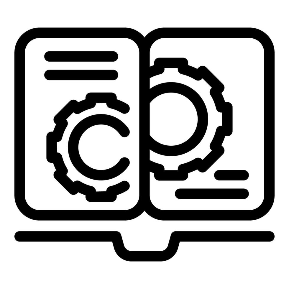 Open book illustrating technical documentation with gears vector