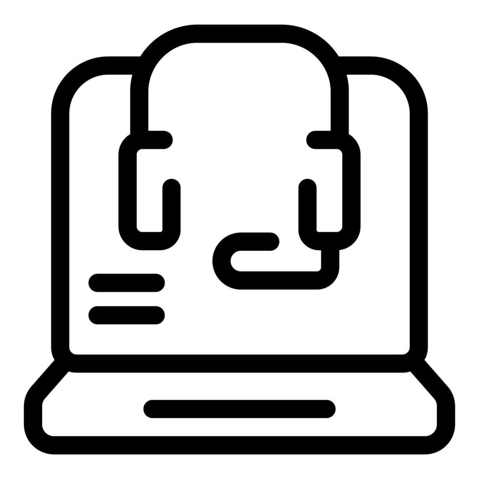 Laptop displaying customer service headset icon providing online assistance vector