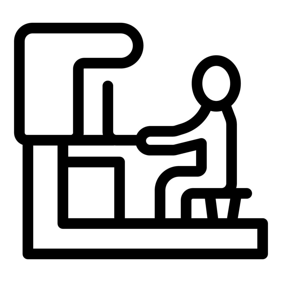 Line art icon of an office worker using a desktop computer vector