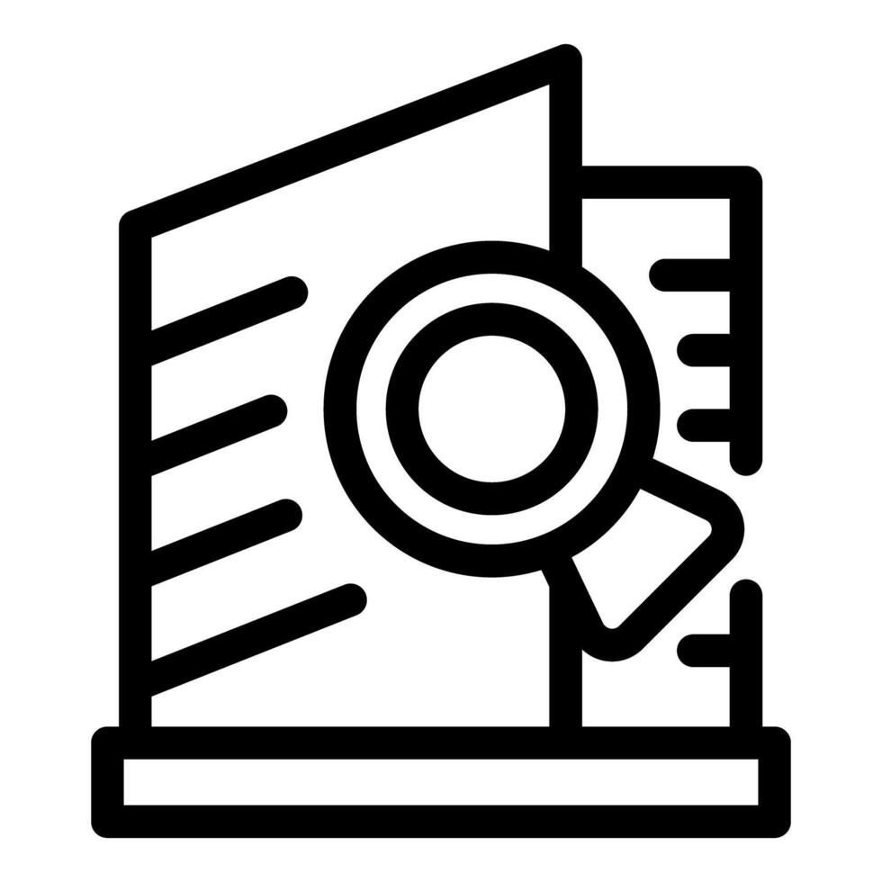 Magnifying glass examining building plans, construction project analysis icon vector
