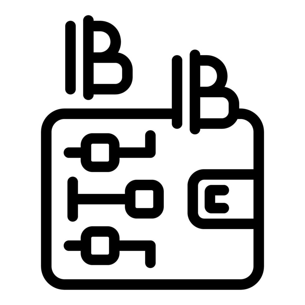 Line art icon of a cryptocurrency digital wallet receiving bitcoin vector