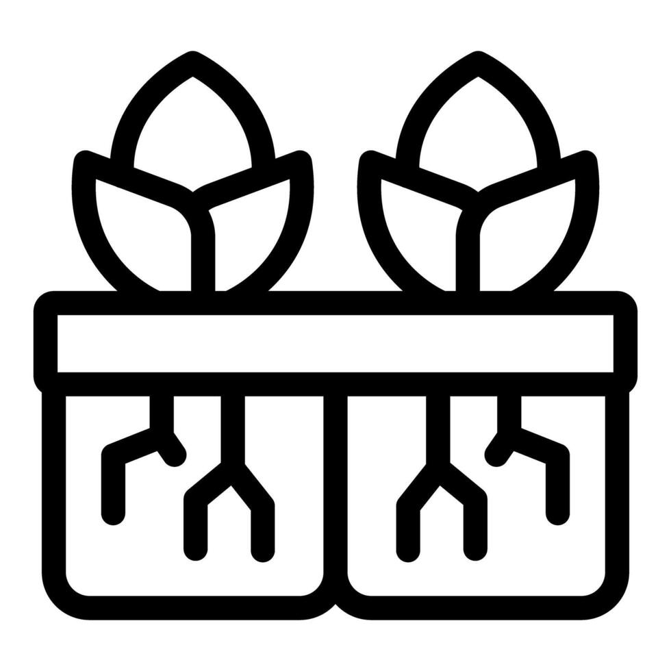 Two plants growing in separate pots connected by their roots symbolizing connectedness vector