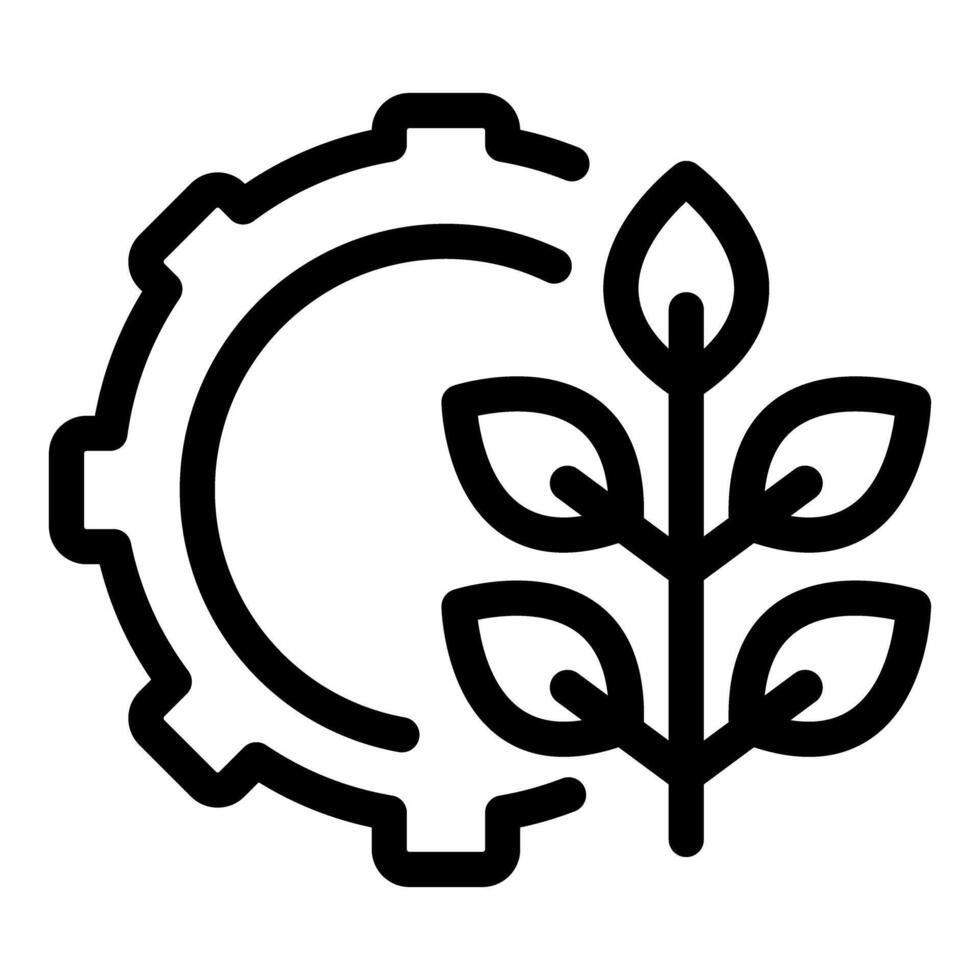 Green technology icon showing a sprout growing inside a cogwheel vector