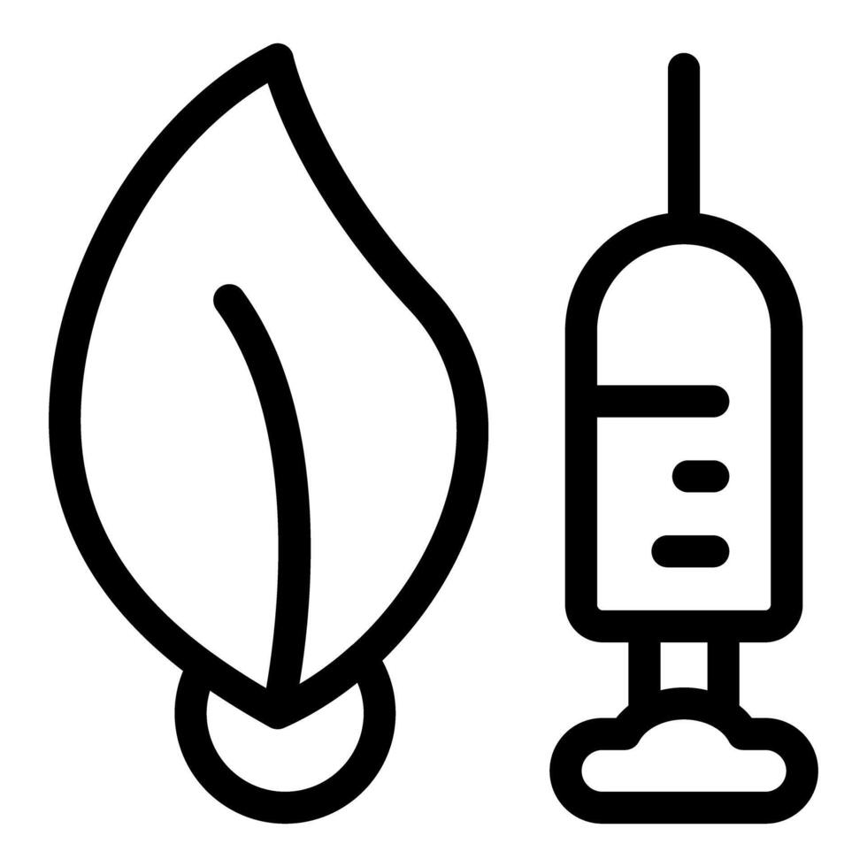 Syringe injecting liquid fertilizer into soil for plant growth vector