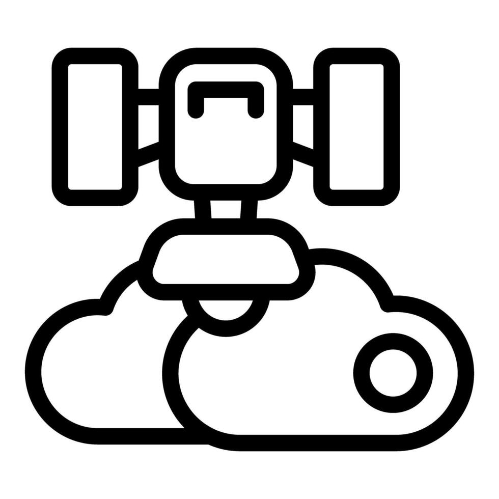 Line art icon of a satellite transmitting data vector