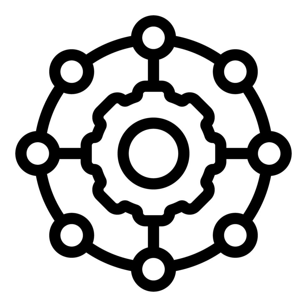 Network automation icon showing a central gear connecting to multiple ...