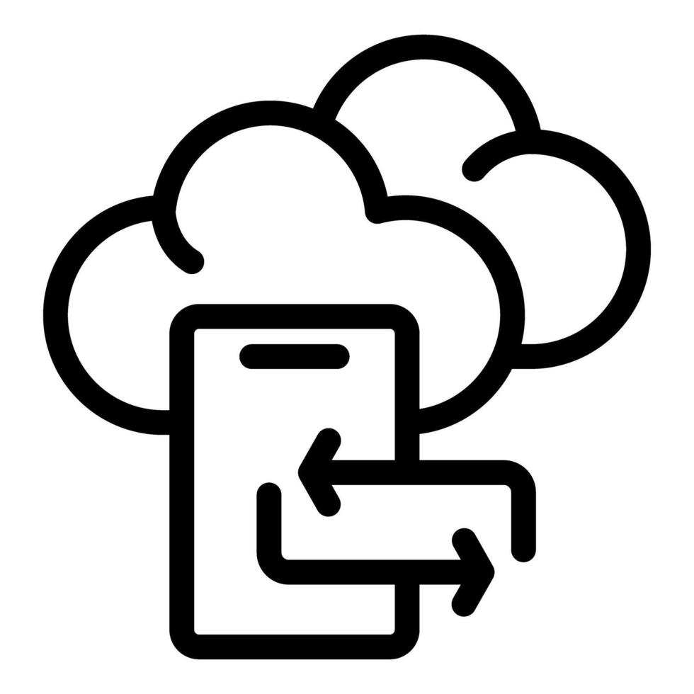 Smartphone exchanging data with cloud storage system icon vector
