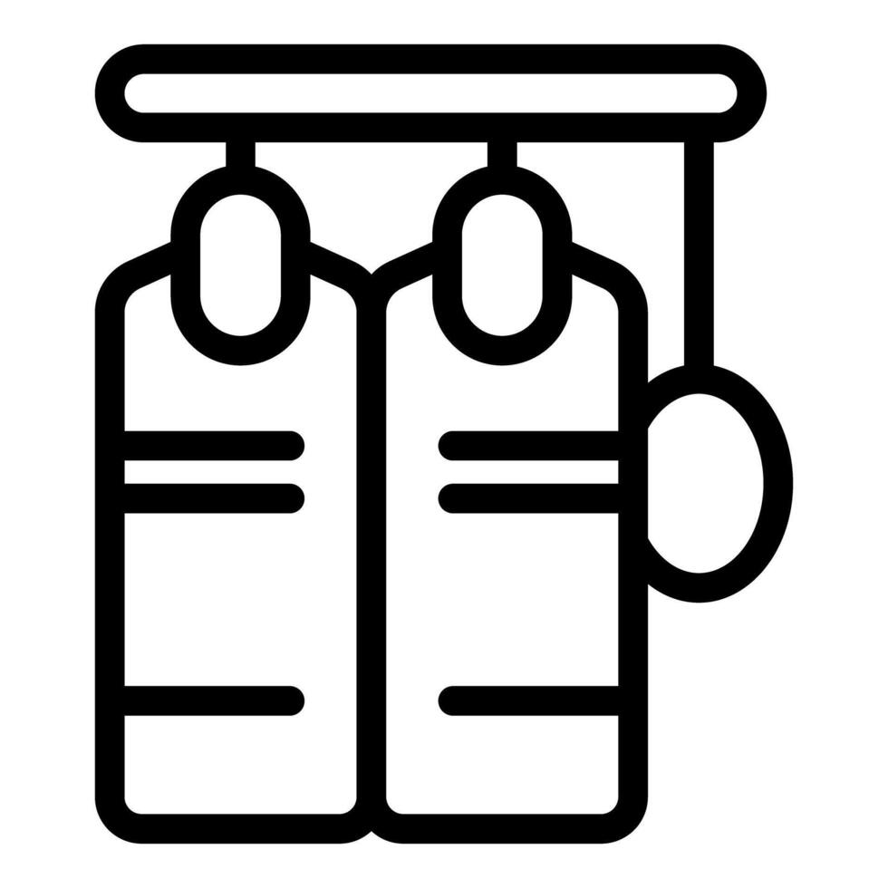 Two diving suits hanging and drying on hangers icon vector