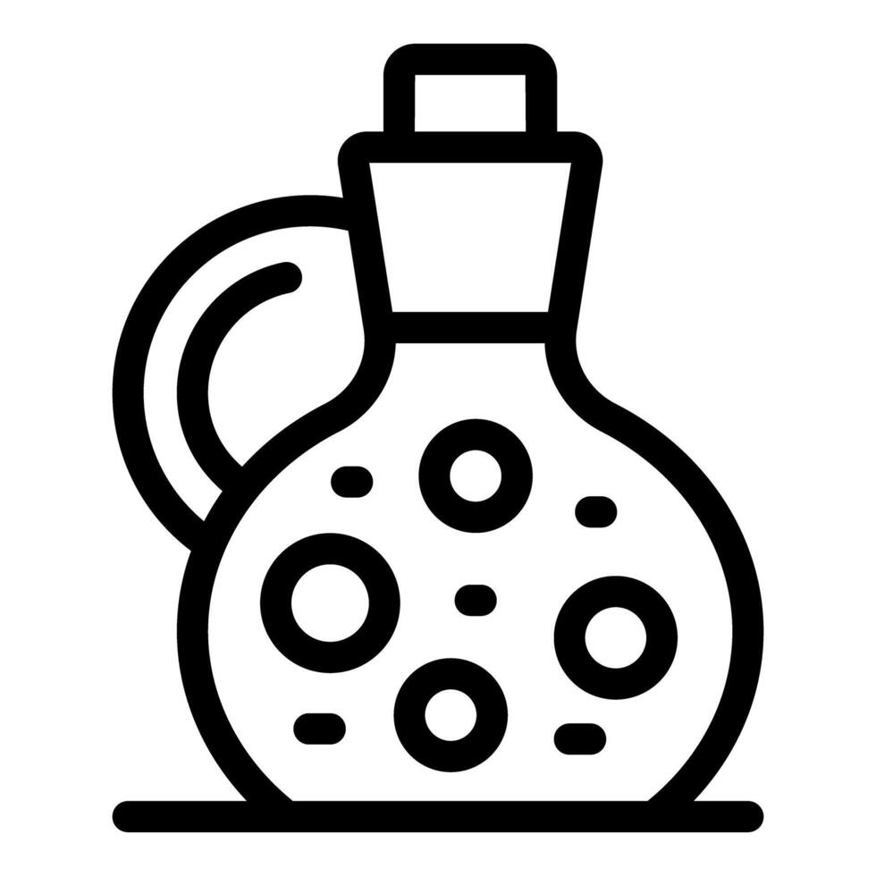 Olive oil jug containing whole olives is standing on the table vector