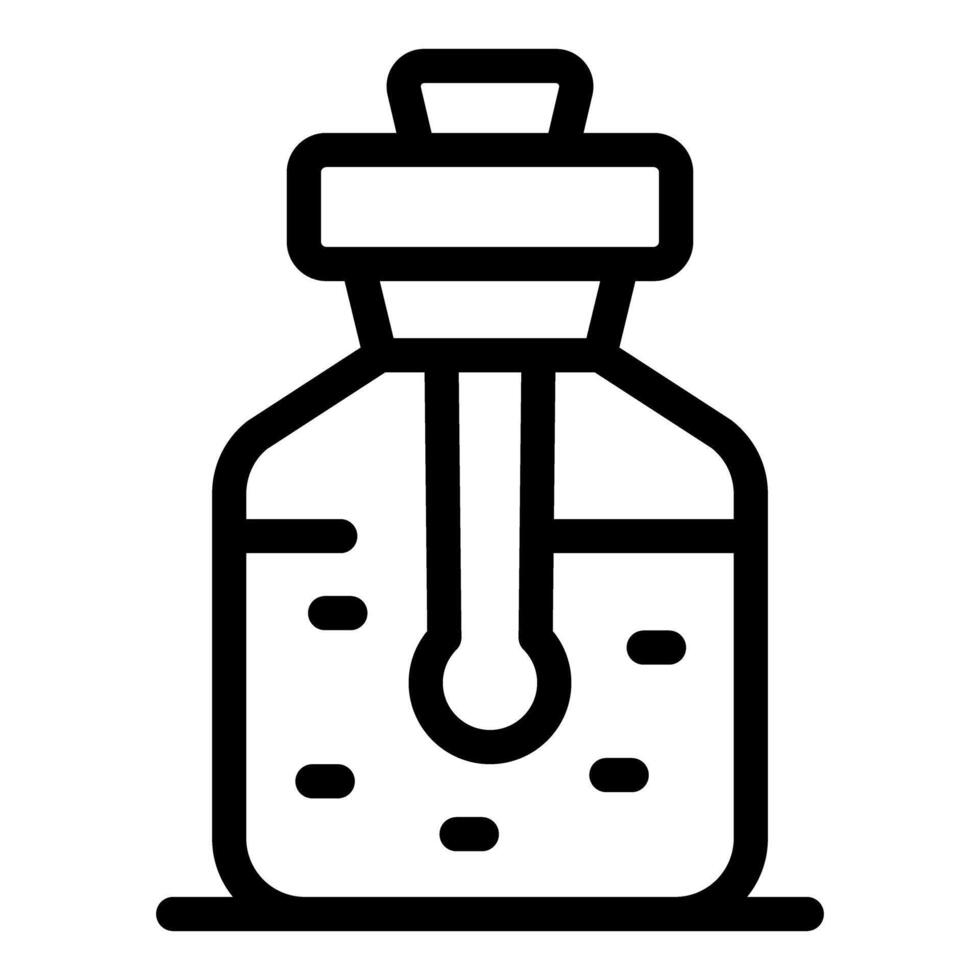 Glass bottle containing liquid with thermometer measuring temperature vector