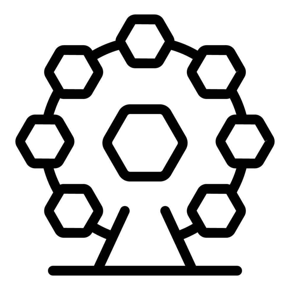 Ferris wheel with hexagon cabins spinning at amusement park vector