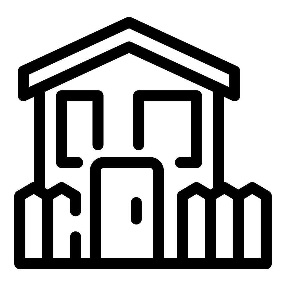 Simple black outline icon of house with fence for real estate vector