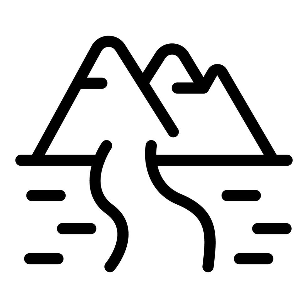 River flowing between mountains minimalist black and white line art icon vector