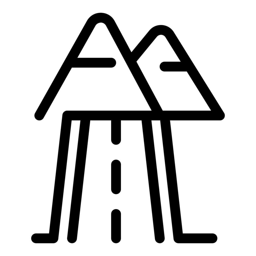 Simple line icon representing a road leading to mountains vector