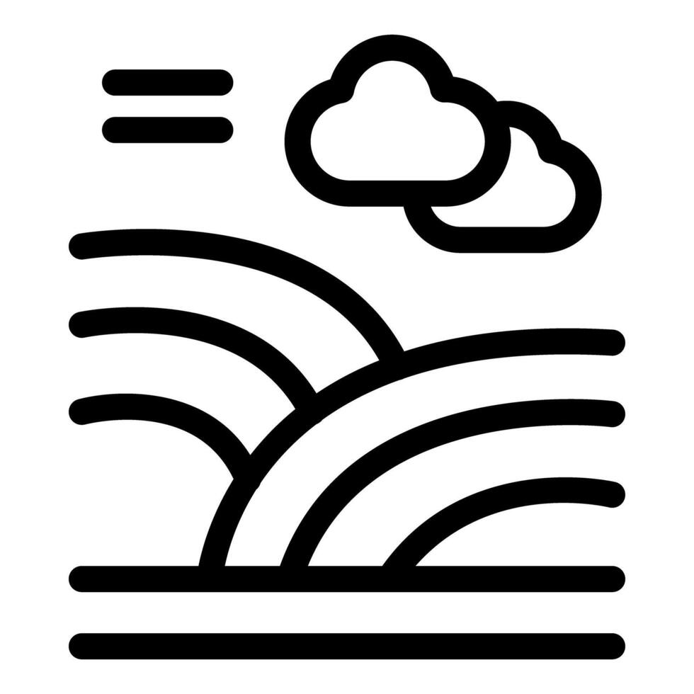 Landscape with clouds over rolling hills minimalist line art icon vector