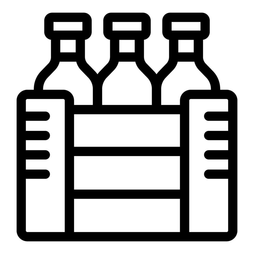 Three bottles standing in a wooden crate for delivery vector