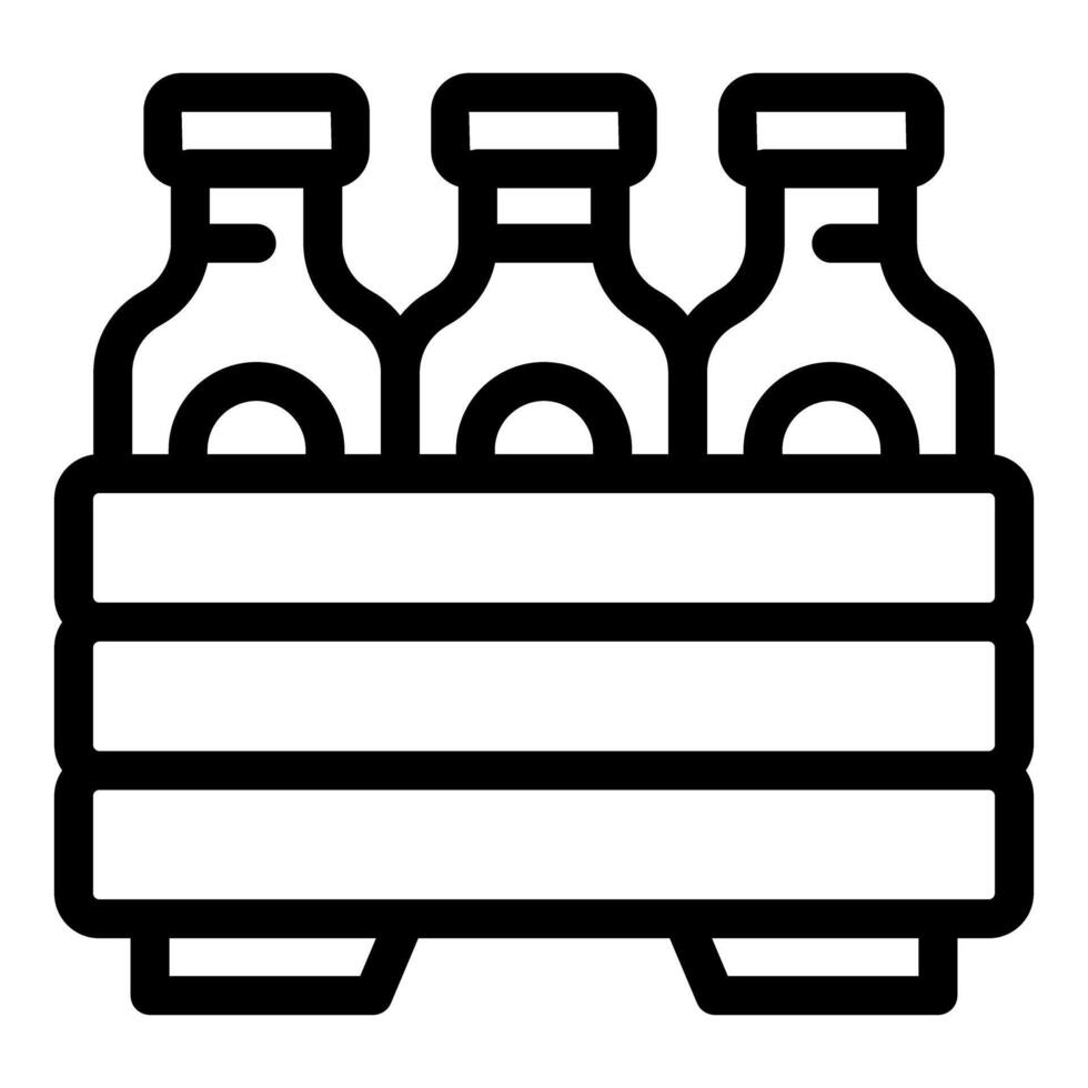 Three bottles standing in wooden storage box for delivery vector