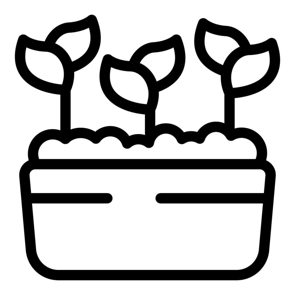 Three young seedlings growing from potting soil in container vector