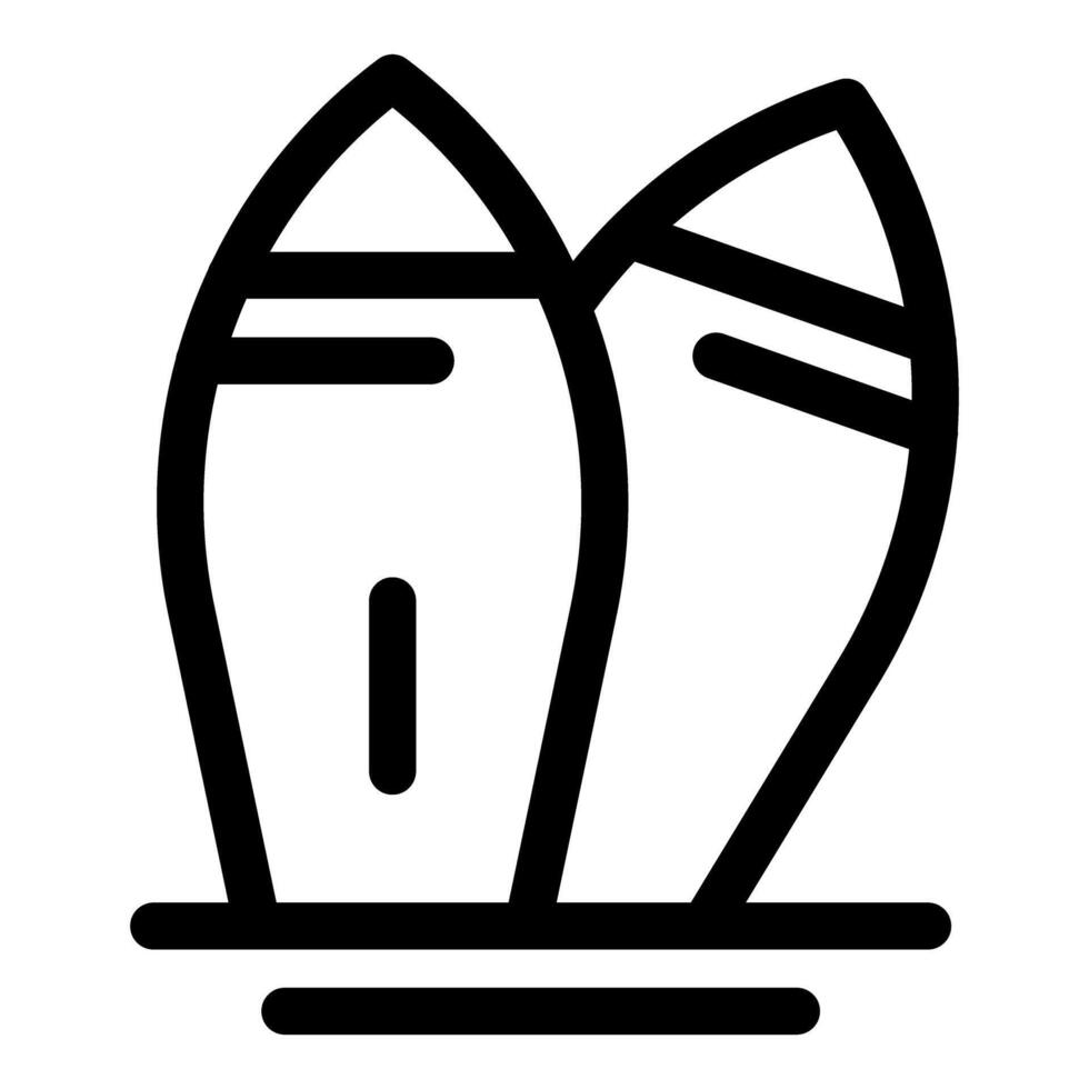 Two surfboards standing upright on the sand are waiting for the surfer vector