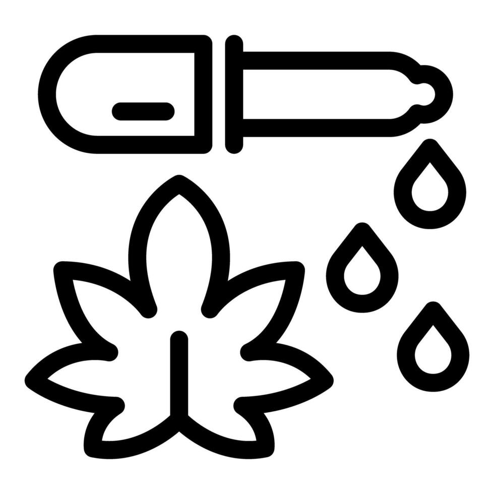 Dropper applying cbd oil to cannabis leaf for medical use vector