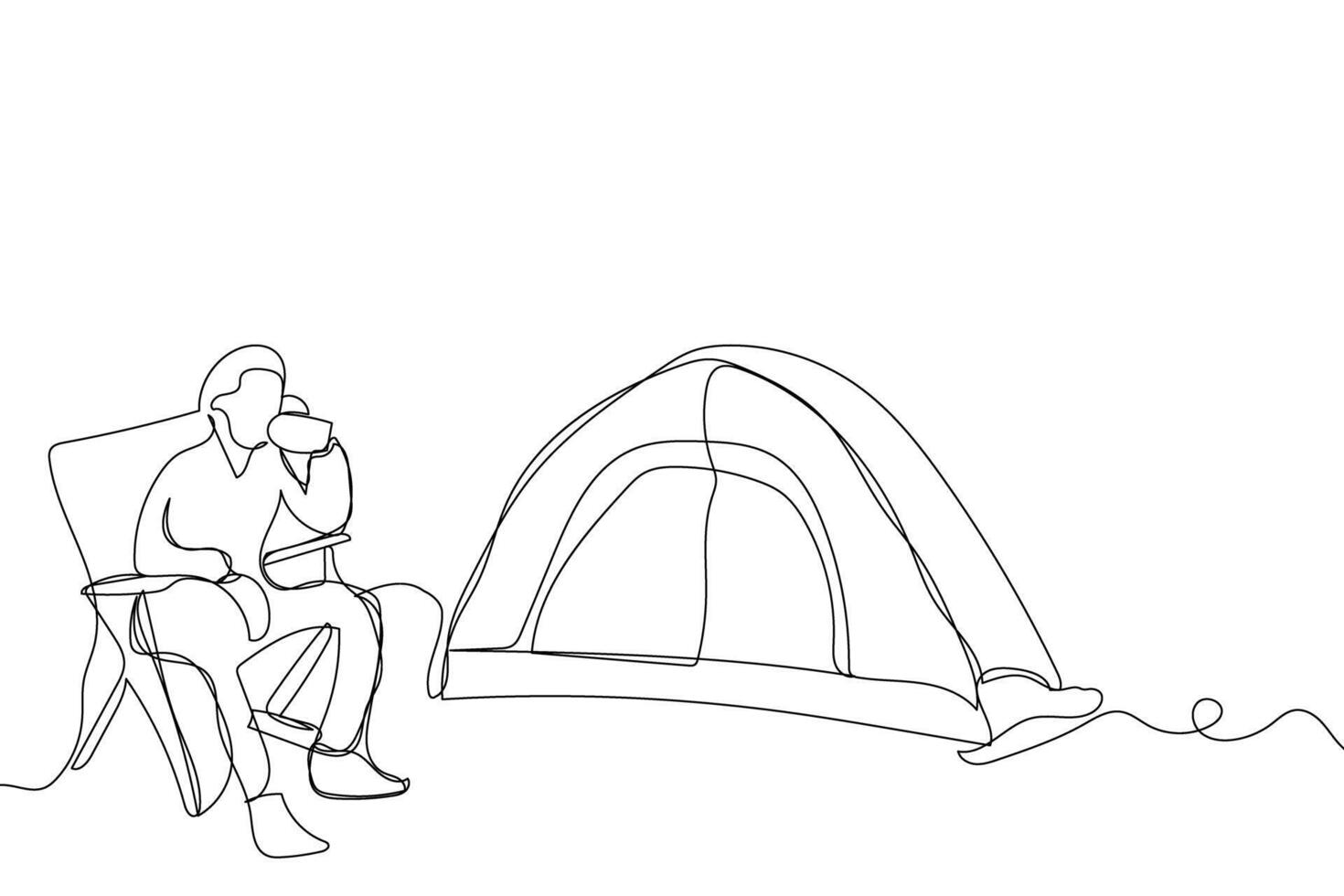 Sketch outline concept minimal travel camp picnic backpack drawing continuous line art. Camping hiking adventure concept hand drawn with white ioslated background. Abstract,illustration. vector