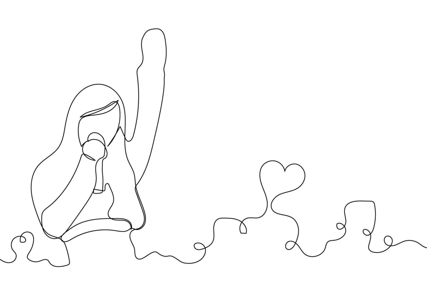 Sketch lifestyle concept minimal girl woman sing a song music karaoke drawing line art. Female song music superstar voice with white ioslated background. Abstract,illustration. vector