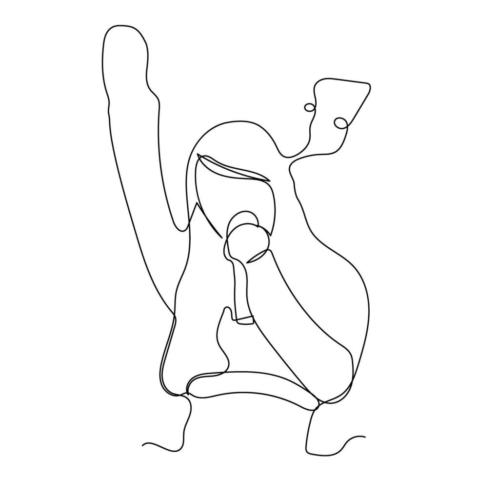 Sketch lifestyle concept minimal girl woman sing a song music karaoke drawing line art. Female song music superstar voice with white ioslated background. Abstract,illustration. vector