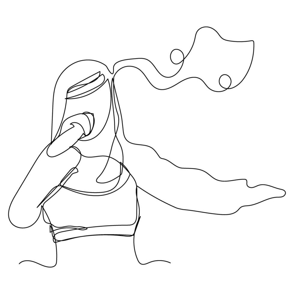 Sketch lifestyle concept minimal girl woman sing a song music karaoke drawing line art. Female song music superstar voice with white ioslated background. Abstract,illustration. vector