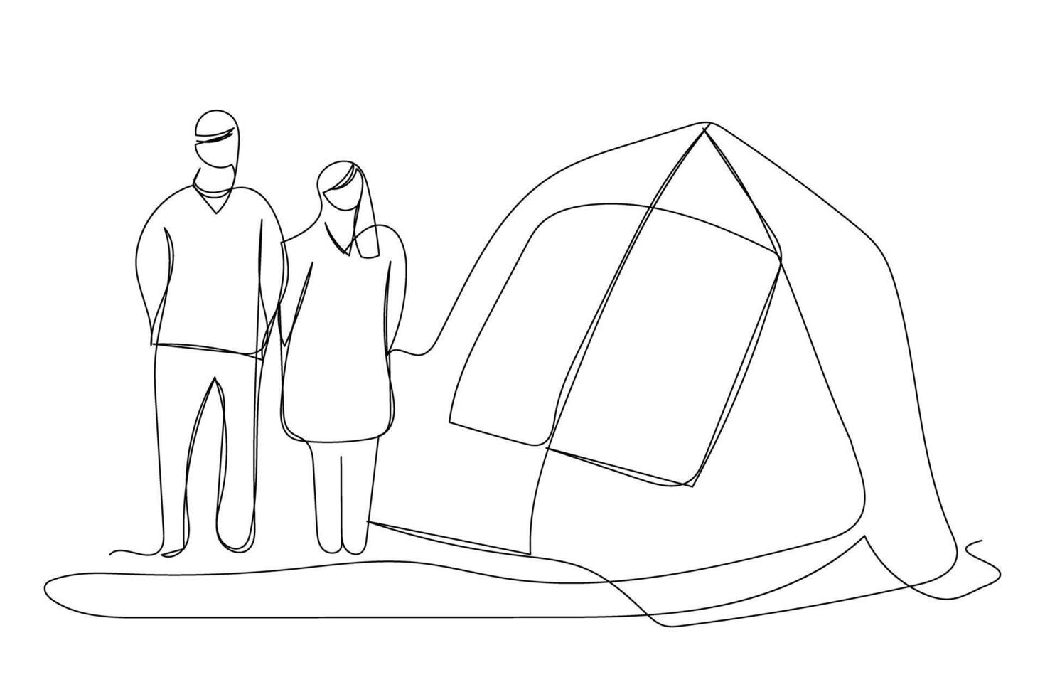 Sketch outline concept minimal travel camp picnic backpack drawing continuous line art. Camping hiking adventure concept hand drawn with white ioslated background. Abstract,illustration. vector