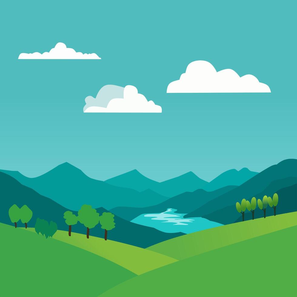 a landscape with trees and mountains vector