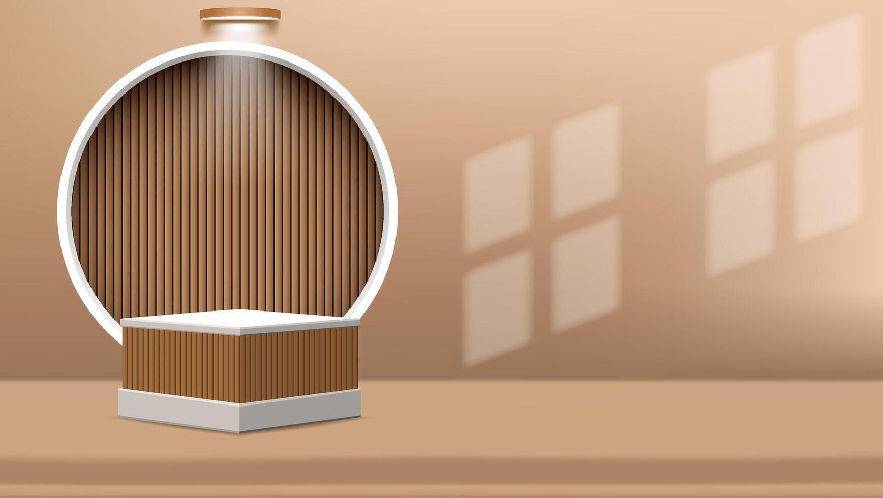 3d white brown square podium with light and window shadow overlay for product display presentation vector