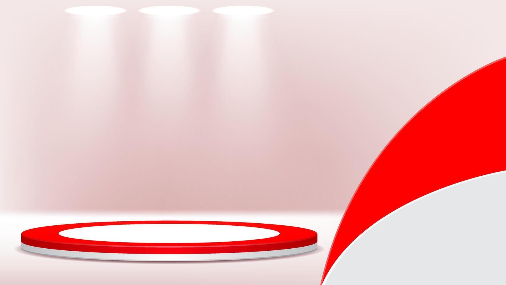 red and white 3d podium design with light vector
