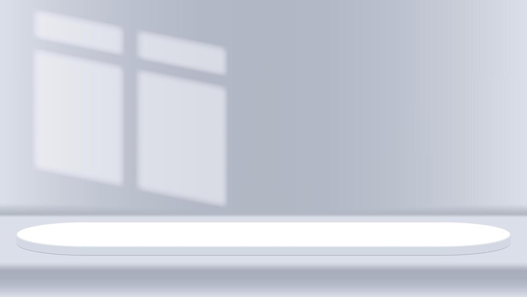 3d white long podium with grey wall and window shadow overlay background vector
