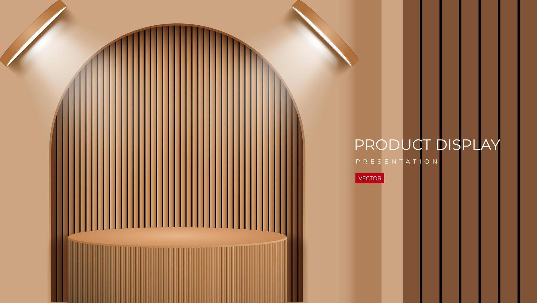 d wooden podium design with wooden pattern background and light vector