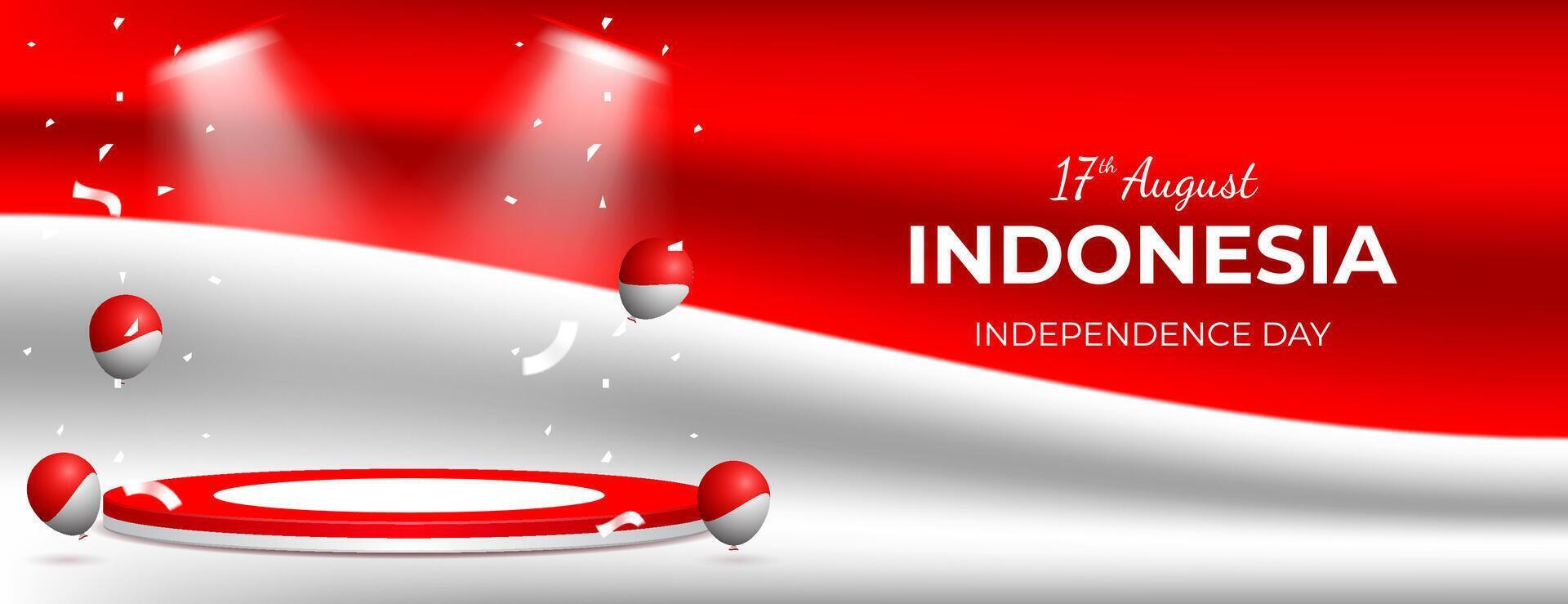 indonesia independence day banner design with wavy indonesian flag vector