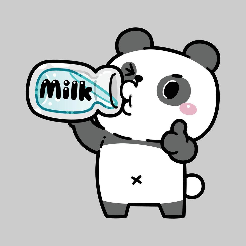 Cute Panda Drinking Milk. Flat Cartoon Style vector